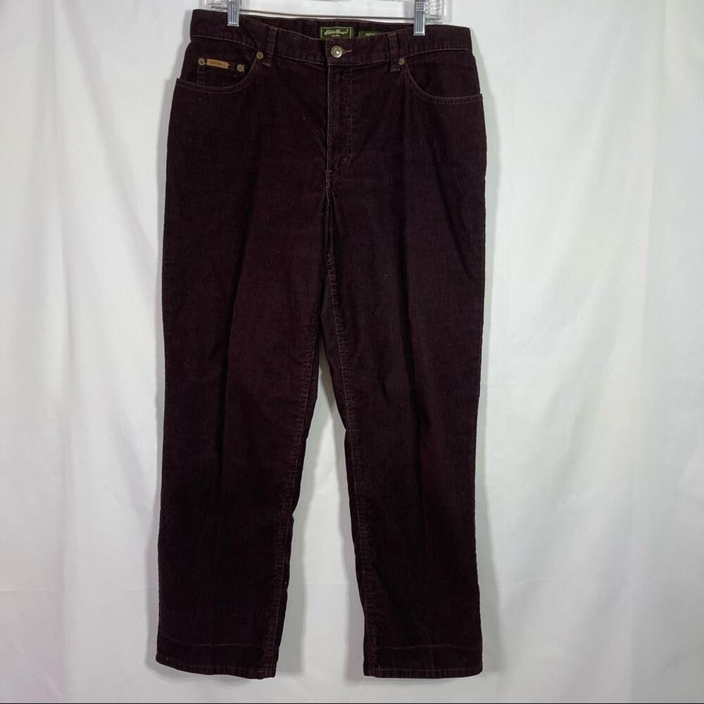 Eddie Bauer, Natural Fit Corduroy Pants, Size 14 Petite, Reddish Brown Color